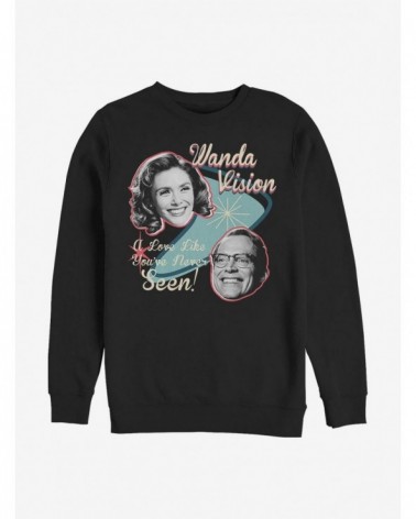 Hot Selling Marvel WandaVision Love You've Never Seen Crew Sweatshirt $9.45 Sweatshirts