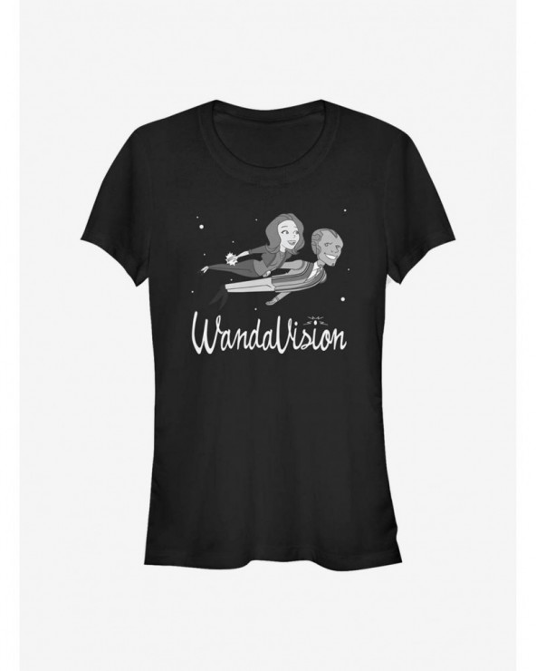 Discount Sale Marvel WandaVision Unusual Couple Flying Stars Girls T-Shirt $8.72 T-Shirts